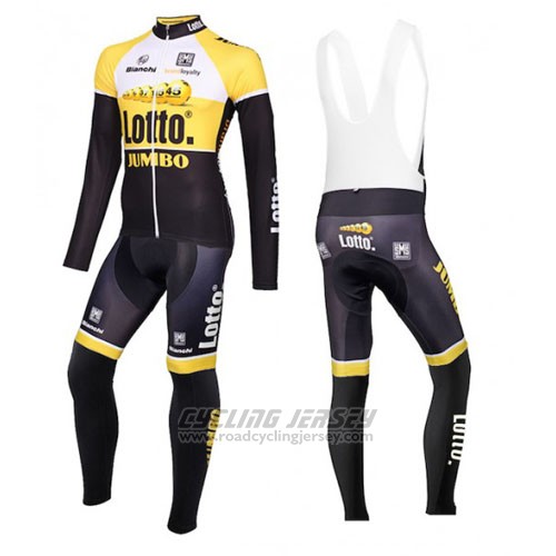 2015 Cycling Jersey Lotto NL Jumbo Yellow and Black Long Sleeve and Bib Tight